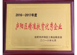 安徽J9九游会游戏官方网站投资集团荣获2016-2017年度庐阳区精准扶贫优秀企业称号